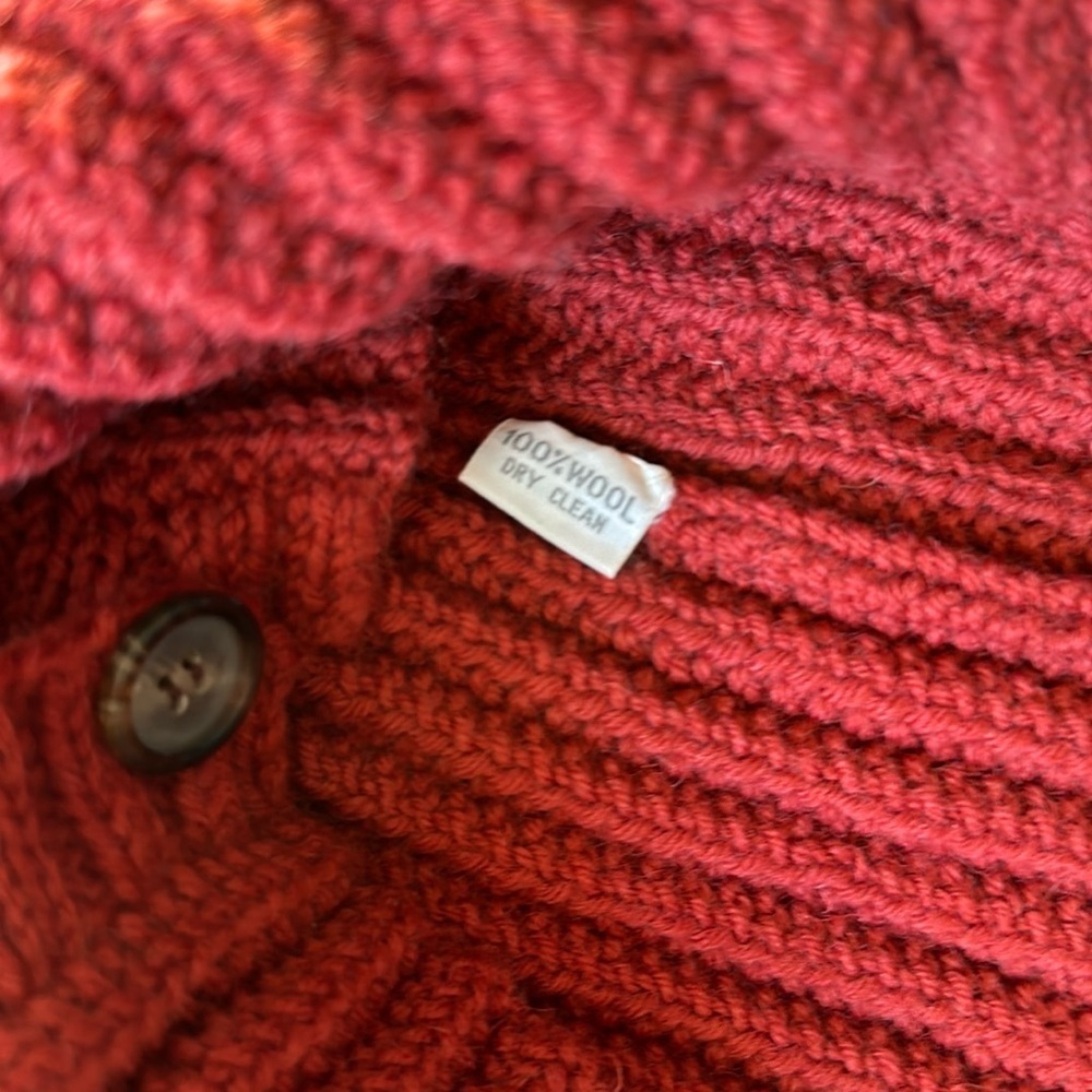 Calvin Klein Vtg Sweater Jacket ButtonBrick Red Wool Hand Knit Ribbed Size M - Picture 8 of 12